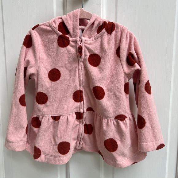 NWOT Carter’s 24M Pink and Maroon Polka Dot Fuzzy Girls Zip Up Jacket - Picture 1 of 4